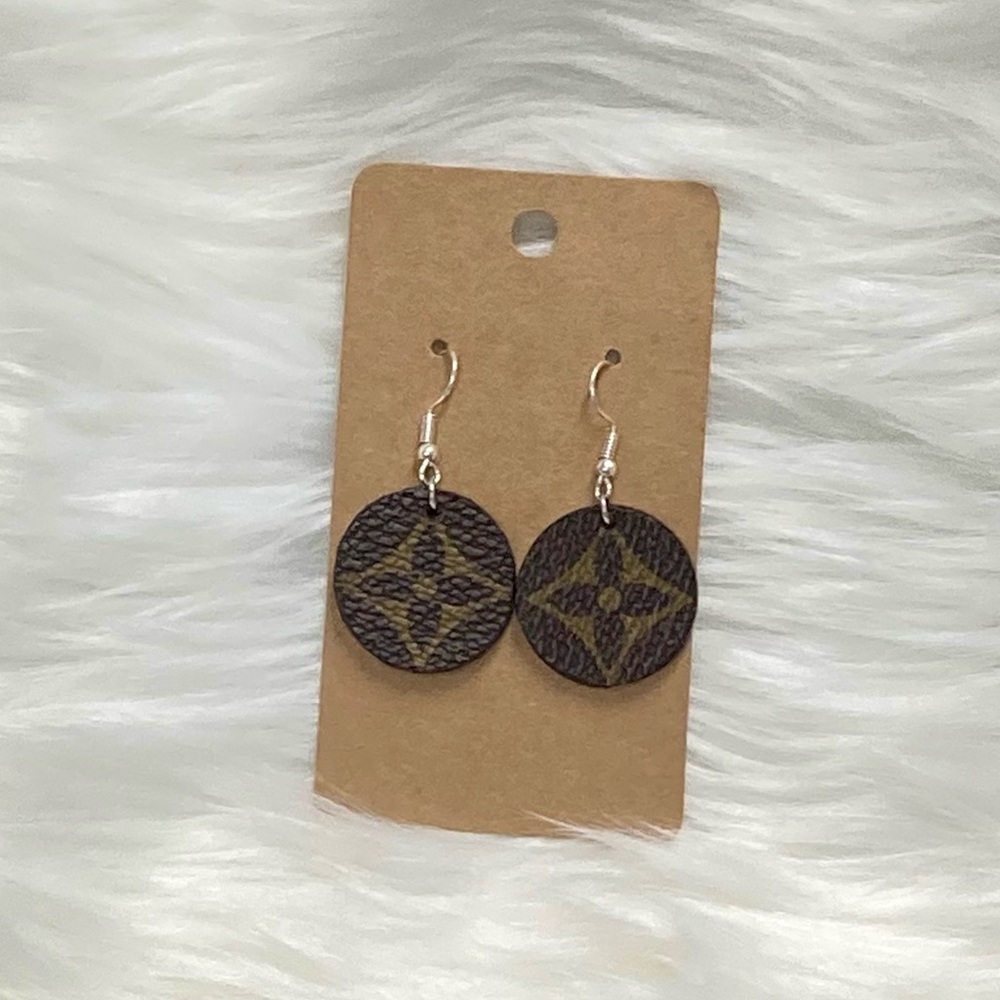 Hand Crafted Faux Leather and Wood Circle Cut Earrings